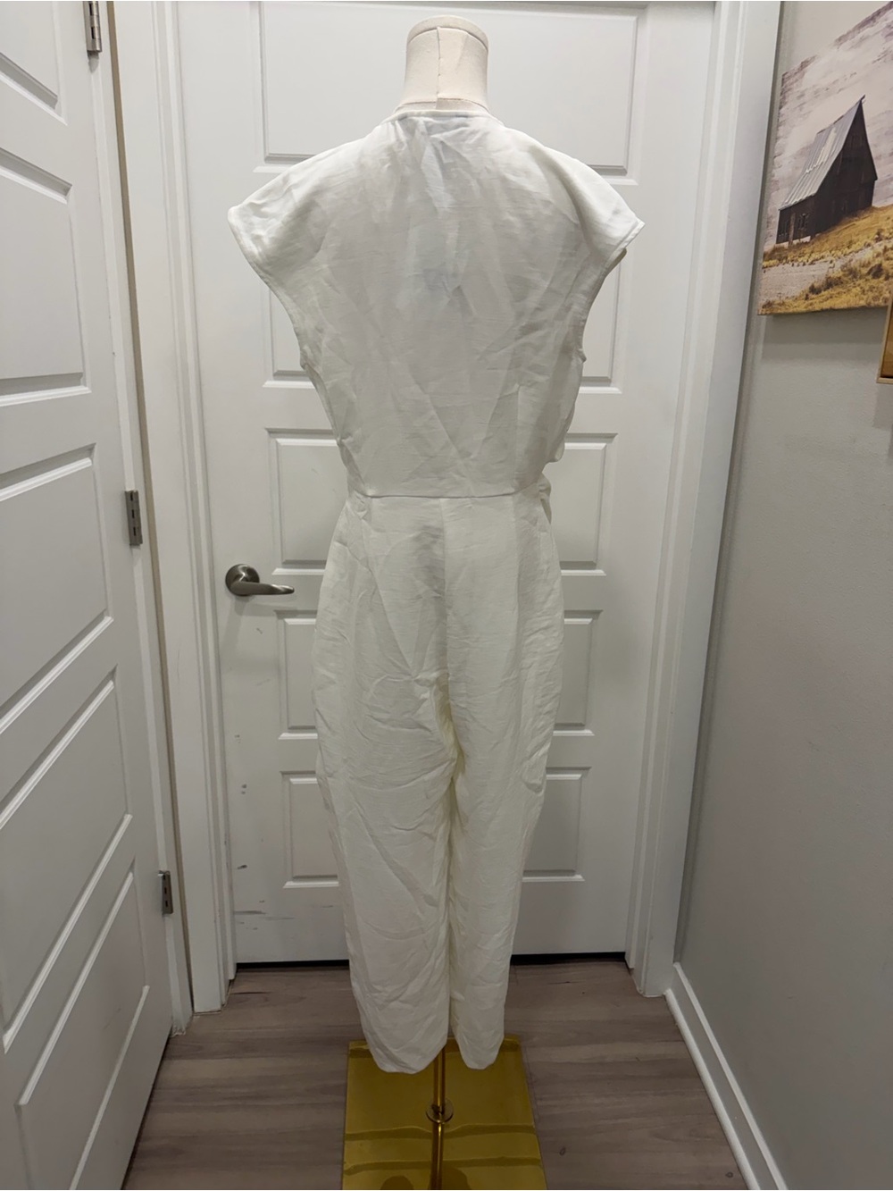 Womens White Wrap-Front Wide Leg Jumpsuit - Picture 5 of 8